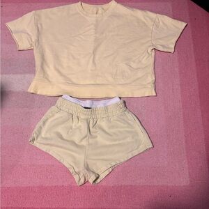 Butter Yellow Short Sleeve Top and Layered Shorts Set